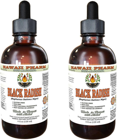 Extrato Líquido de Rábano Negro Sem Álcool, Rábano Negro (Raphanus Sativus Niger) Raiz Seca Glicerito Hawaii Pharm Herbal Natural 2×120 ml