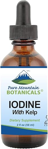 Pure Mountain Botanicals - Suplemento Líquido de Iodo com Algas Orgânicas – Vegano Kosher Gotas de Iodeto de Potássio – Livre de Álcool – Suporte à Saúde da Tireoide