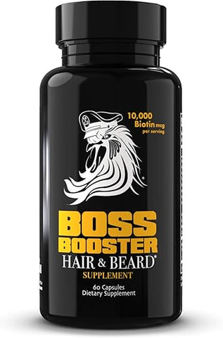 Boss Booster – Suplemento para Crescimento de Barba para Homens – 10.000 MCG Biotina e MSM – Vitaminas para Crescimento Capilar e Cuidados com a Barba - Bossman
