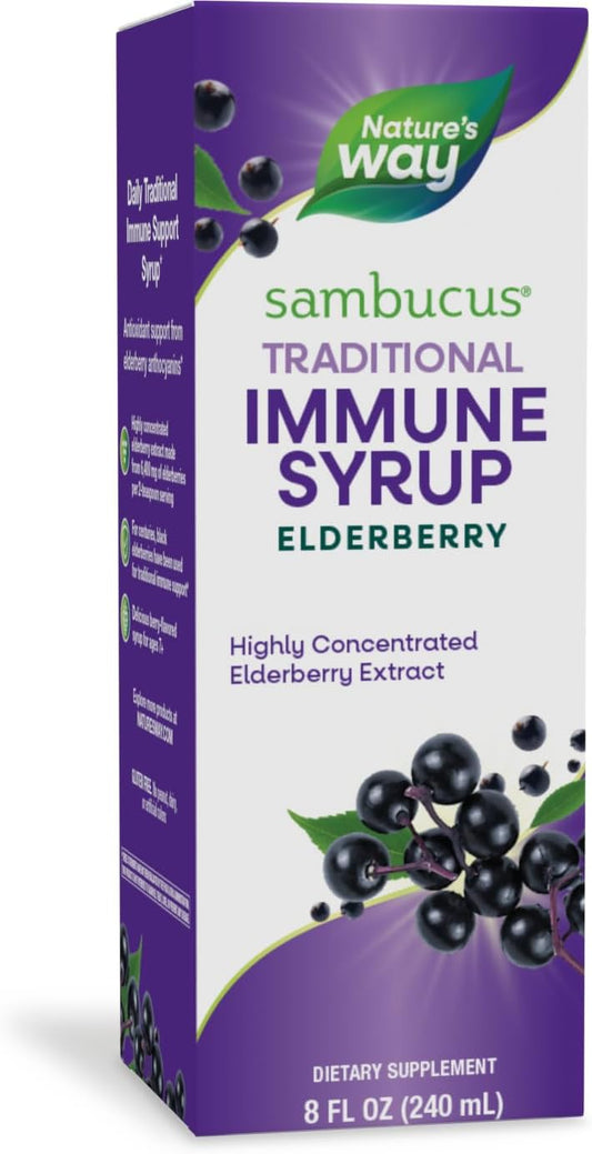 Nature's Way - Xarope Imune Tradicional de Sabugueiro Sambucus da Nature’s Way, Extrato Concentrado de Sabugueiro Preto Altamente Potente, Suporte Imunológico Tradicional*, Sabor Delicioso de Frutas Vermelhas, 240 ml