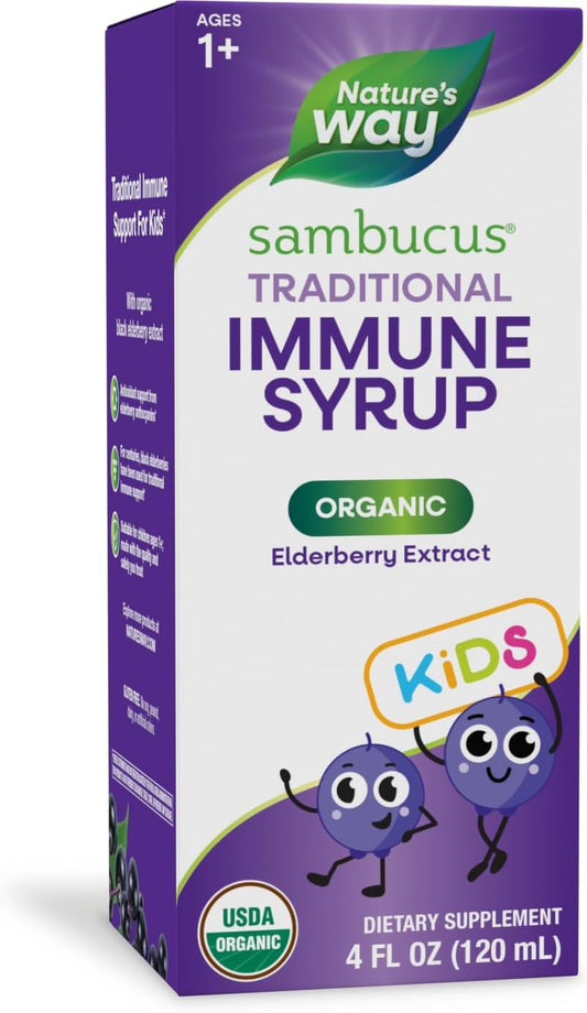 Nature's Way - Xarope Imunológico Tradicional de Sabugueiro Sambucus da Nature’s Way, Suporte Imunológico Tradicional*, Suporte Antioxidante*, Extrato de Sabugueiro Preto, Certificado Orgânico pelo USDA, 4 Fl…