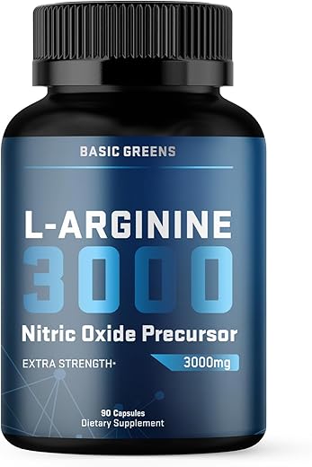 BASIC GREENS - L-Arginina 3.150mg (90 Cápsulas) – Suplemento de L-Arginina para Homens e Mulheres com Precursor de Óxido Nítrico, L-Arginina