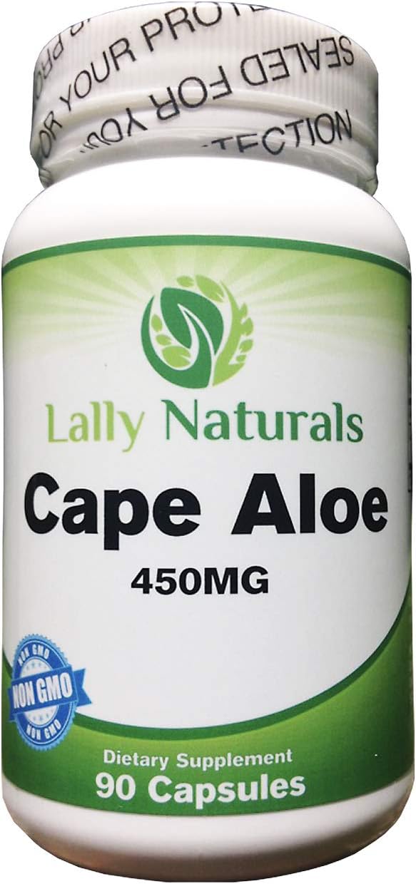 Lally Naturals - Cape Aloe 450 mg – Detox – Cápsulas de Cape Ferox – Laxante Natural – Não-OGM – Cápsulas de Aloe Ferox do Cabo Africano – Alívio Natural – Cápsulas de Folha Inteira de Aloe Ferox (90 Cápsulas)