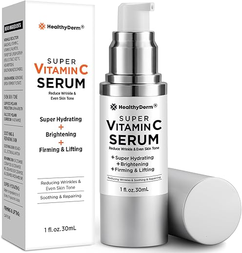 HealthyDerm - Super Serum Vitamina C para Mulheres Acima de 70: Vitamina C, Ácido Hialurônico, Vitamina E, Cafeína, Hidratante, Efeito Lifting, Redução de Rugas Faciais
