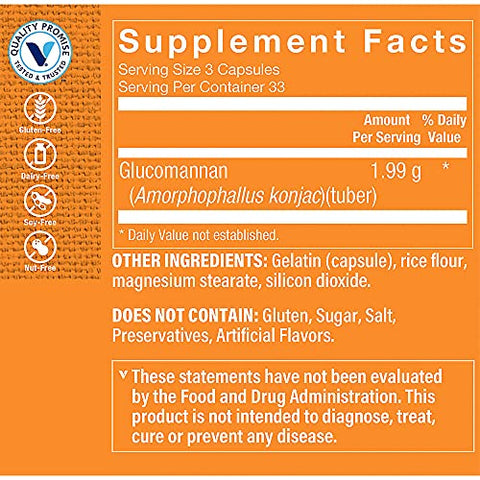 Glucomannan 1.99g – Fibra Solúvel da Raiz de Konjac, Promove Sensação de Saciedade, Ajuda a Manter Níveis Normais de Glicose no Sangue - The Vitamin Shoppe