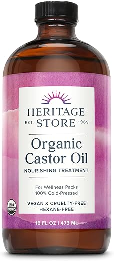 Óleo de Rícino Orgânico HERITAGE STORE, Frasco de Vidro, Extração a Frio, Hidratação Intensa para Cabelos