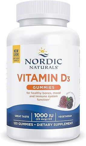 Gummies de Vitamina D3, Frutas Silvestres – 120 Gummies – 1000 UI Vitamina D3 – Sabor Delicioso – Ossos Saudáveis, Humor - Nordic Naturals
