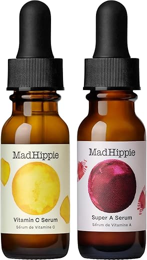 Conjunto de Cuidados com a Pele Mad Hippie – Serum Facial de Vitamina C Iluminadora da Pele e Serum de Retinol Super A Firmador – Tamanho de Viagem
