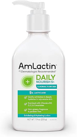 Daily Nourish – Loção Corporal 7.9 oz (225g) com 5% de Ácido Lático – Esfoliante e Hidratante para Pele Seca - AmLactin