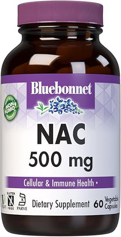 NAC 500 mg Cápsulas de Vitamina, 60 Unidades – Marca Bluebonnet - Bluebonnet