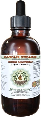 Extrato Líquido de Raiz Seca de Goldthread Chinês Sem Álcool, Glicerito de Raiz Seca de Goldthread Chinês (Coptis Chinensis) Hawaii Pharm Herbal Natural 118 ml