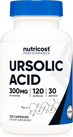 Ácido Ursólico 300mg, 120 Cápsulas – Vegetariano, Não GMO, Sem Glúten, Sem Soja - Nutricost