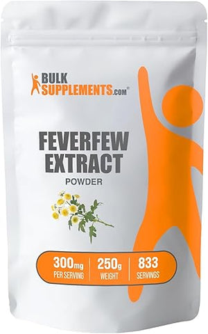 Feverfew Extract Powder BulkSupplements.com – Herbal Supplement 300mg – Sem Glúten, 300mg por Porção, 250g (Pack de 1)