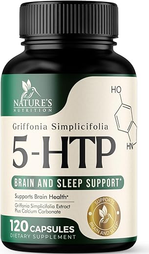Nature's Nutrition - 5HTP Plus Calcium 200mg – Cápsulas de Suplemento para o Cérebro – Fórmula de Griffonia Simplicifolia 5-HTP – 5-Hidroxitriptofano – Natural, Vegetariano, Sem Glúten