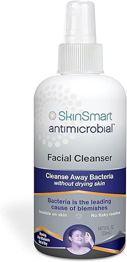 SkinSmart Antimicrobial - Cleanser Facial SkinSmart para Acne, Combate Bactérias para Atletas Adolescentes Ativos Pós-Treino e Acne Adulta, Frasco Spray de 240 ml, Seguro para Uso Diário Múltiplo