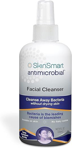 SkinSmart Antimicrobial - Cleanser Facial SkinSmart para Acne, Combate Bactérias para Atletas Adolescentes Ativos Pós-Treino e Acne Adulta, Frasco Spray de 240 ml, Seguro para Uso Diário Múltiplo