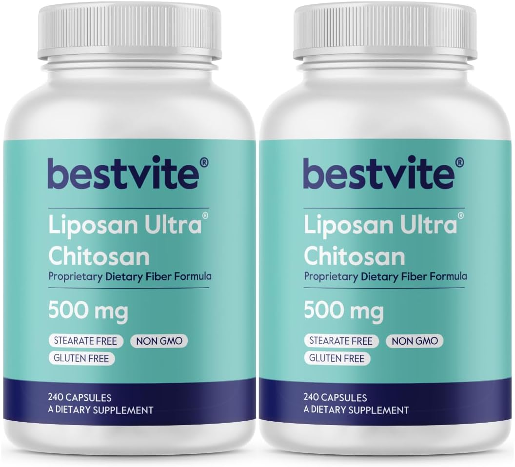 Liposan Ultra Chitosan 500mg (480 Cápsulas) (240 x 2) – Ação Mais Rápida e Patenteada do que o Chitosan Regular – Sem Estearatos – Sem Preenchedores - BESTVITE