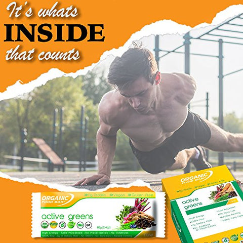 Organic Food Bar - Barra de Alimentos Orgânicos – Active Greens, 2,4 Onças (Pacote com 12)