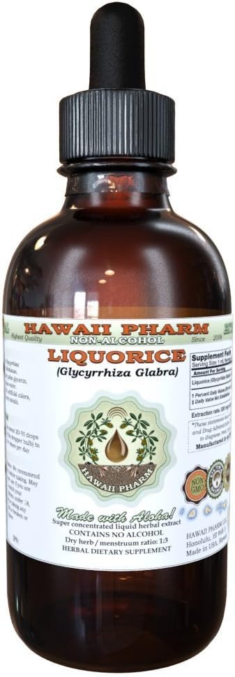 Extrato Líquido de Alcaçuz Sem Álcool, Orgânico, Raiz Seca de Alcaçuz (Glycyrrhiza Glabra) Glicerito, Hawaii Pharm, Herbal Natural 120 ml