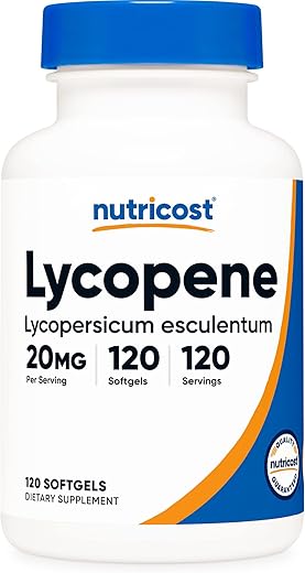 Lycopene 20mg – 120 Softgels | Livre de Glúten, Não-OGM | Saúde e Bem-Estar - Nutricost