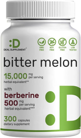 Bitter Melon 15.000mg Por Porção | 300 Cápsulas, com Berberina HCL | Extrato de Fruta de Bitter Melon Selvagem 15:1 | Testado por Terceiros | Baseado em Plantas, Não-OGM | Frete Grátis - DEAL SUPPLEMENT