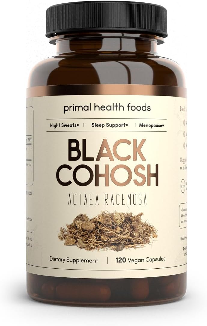 Primal Health Foods - Black Cohosh Orgânico 1000 mg | Menopausa, Suores Noturnos e Suporte ao Sono | Vegetariano, Não-OGM