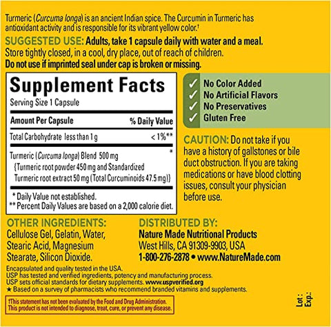 Adventure Home - Nature Made Curcumin 500 mg – Antioxidante Natural, 180 Cápsulas, Guia Completo de Vitaminas e Suplementos