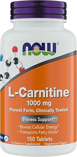 NOW Foods - Now Supplements L-Carnitine 1000mg – 150 Comprimidos, Tamanho Econômico, Suporta o Crescimento Muscular Magro, Carnipure, Não-OGM, Kosher, Ideal para Veganos, Atletas e Suporte Energético