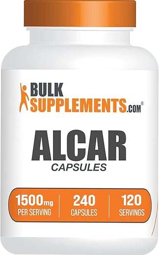com Cápsulas de Acetil L-Carnitina – ALCAR HCl, Suplemento de Carnitina – Cápsulas ALCAR, Acetil L-Carnitina 1500mg – Livre de Glúten, 2 Cápsulas por Porção, 240 Cápsulas - BulkSupplements
