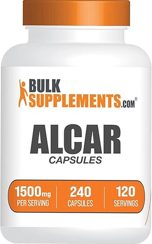 com Cápsulas de Acetil L-Carnitina – ALCAR HCl, Suplemento de Carnitina – Cápsulas ALCAR, Acetil L-Carnitina 1500mg – Livre de Glúten, 2 Cápsulas por Porção, 240 Cápsulas - BulkSupplements