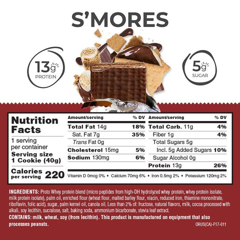 Barras de Wafer de Proteína, Snacks de Alta Proteína com Sabor Delicioso, S’Mores, 40g (12 Unidades) - Power Crunch