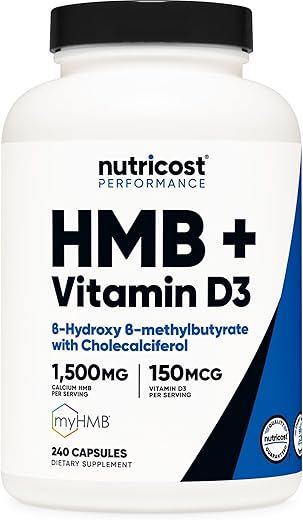 HMB (1500mg) e Vitamina D3 (6000 UI) – 240 Cápsulas, 80 Porções – Livre de Glúten e Não-OGM - Nutricost