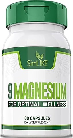 Simlike - Suplemento de Magnésio com 9 Formas de Alta Absorção: L-treonato, Glicinato, Citrato, Malato e Mais para Suporte Muscular e Cerebral, Livre de Transgênicos, Sem Glúten – Marca em Destaque