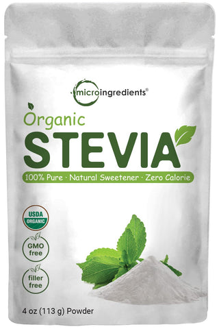 Micro Ingredients - Stevia Orgânica Pura em Pó, 113g, 706 Porções, Extrato de Folha Verde de Stevia Reb-A de Grau Superior, Sabor Amargo Reduzido, Adoçante Natural, Alternativa ao Açúcar