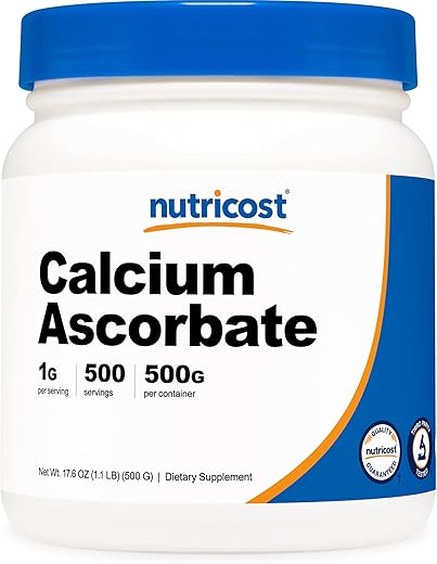 Pó de Ascorbato de Cálcio (Vitamina C e Cálcio), 500g – Livre de Transgênicos e Glúten - Nutricost
