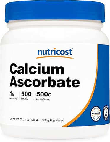 Pó de Ascorbato de Cálcio (Vitamina C e Cálcio), 500g – Livre de Transgênicos e Glúten - Nutricost
