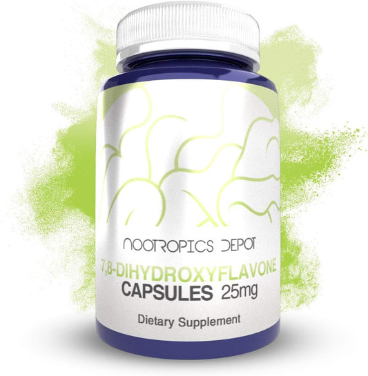 Cápsulas de 7,8-Dihidroxiflavona | 25mg | 120 Unidades | 7,8 DHF | Impulsionador Cerebral | Suporta Função Cognitiva e Saúde Cerebral - Nootropics Depot