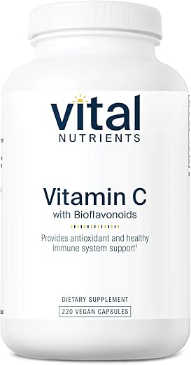 Vitamina C com Bioflavonoides | Suplemento Vegano para Suporte Imunológico* | 1000mg Vitamina C e 500mg Bioflavonoide Cítrico | Livre de Glúten, Laticínios e Soja | Não-OGM | 220g - Vital Nutrients