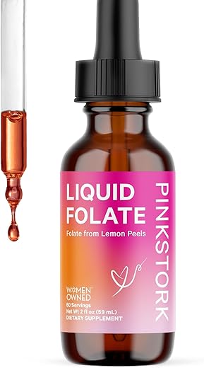 Liquid Folate: Vitamina B9 de Alimentos Integrais de Casca de Limão, Ácido Fólico Natural com Vitamina C, Vitaminas Pré-Natais Líquidas para Mulheres, Essenciais na Gravidez, Propriedade de Mulheres, 2 ml - Pink Stork