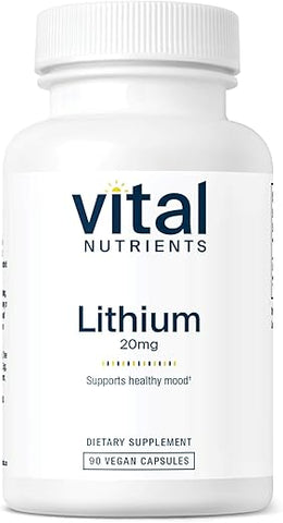 Lithium Orotate | Suplementos Veganos de Lítio para Memória, Estado Mental e Saúde Comportamental* | 20mg | Livre de Glúten, Laticínios e Soja | 90 Cápsulas - Vital Nutrients