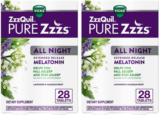 PURE Zzzs – Comprimidos de Melatonina para Dormir, Ajuda a Manter o Sono por Mais Tempo, para Adultos, 2 mg por comprimido, 28 Unidades (2 Pacotes) - ZzzQuil