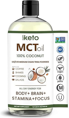 Keto MCT Oil – C8 e C10 sem sabor, não transgênico, certificado sem glúten, livre de óleo de palma, vegano, kosher, halal, 32 oz Óleo de Coco - Keppi