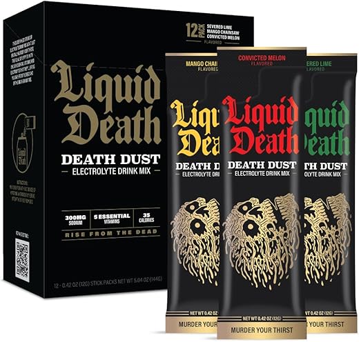 Electrolyte Death Dust – Pacotes de Pó Hidratante – 3 Sabores – Pacote Variado com 12 Sticks – Misture 1 Stick com 350 ml de Água - Liquid Death