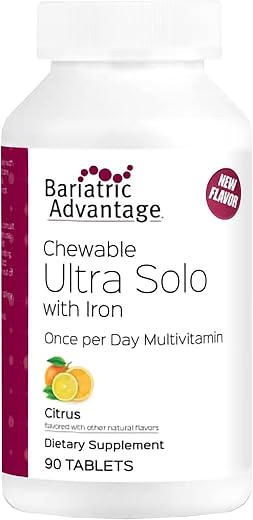 Chewable Ultra Solo com Ferro – Multivitamínico Diário para Pacientes de Cirurgia de Bypass Gástrico e Gastrectomia Vertical, Inclui Vitaminas B12, C, D, K, Tiamina e - Bariatric Advantage