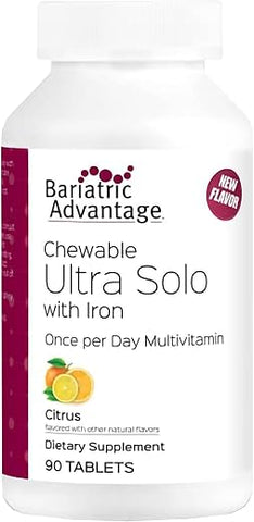 Chewable Ultra Solo com Ferro – Multivitamínico Diário para Pacientes de Cirurgia de Bypass Gástrico e Gastrectomia Vertical, Inclui Vitaminas B12, C, D, K, Tiamina e - Bariatric Advantage