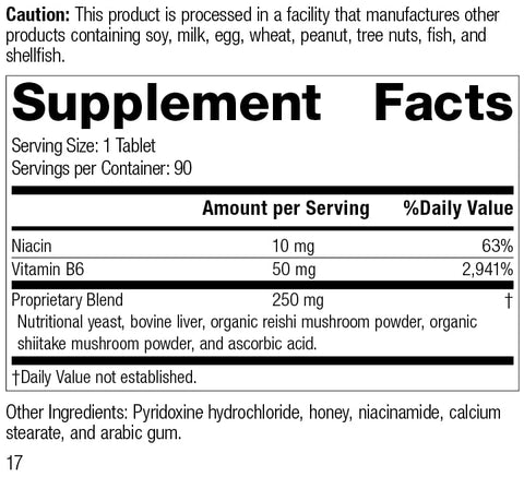 Standard Process Inc. - Standard Process B6-Niacinamide – Metabolismo Energético, Saúde Cardíaca e Digestão – Suplemento com Vitamina B6, Niacina, Ácido Ascórbico, Cogumelo Reishi, Cogumelo Shiitake e Mais