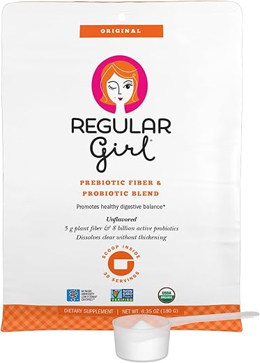 Pó Orgânico, Suplemento de Fibra Prebiótica e Probióticos para Mulheres, Baixo FODMAP, 30 Porções, Sem Sabor - Regular Girl