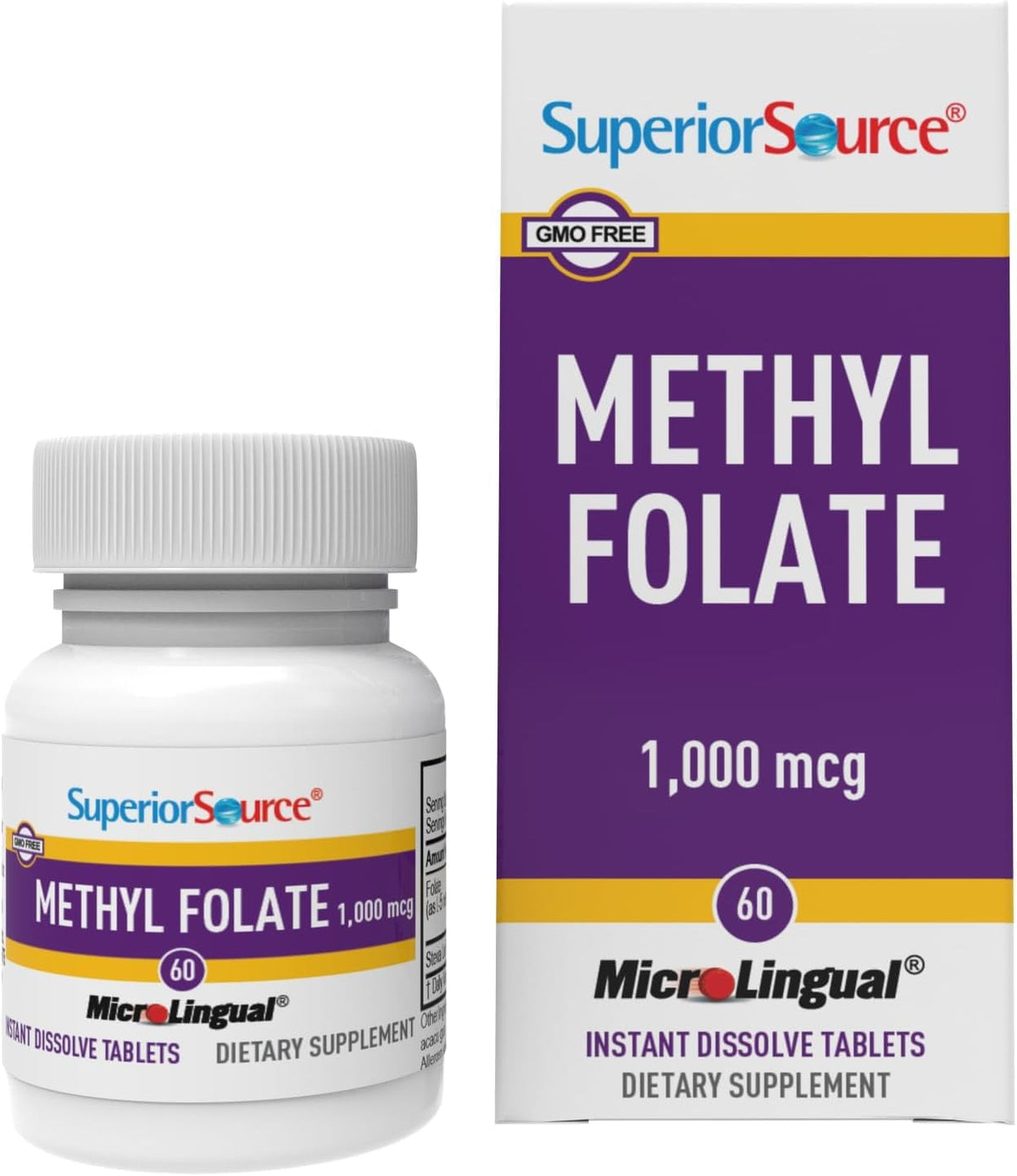 Methylfolate 5-MTHF 1000 mcg – Comprimidos MicroLingual de Dissolução Rápida, 60 un, Forma Biologicamente Ativa de Folato, Saúde Cardiovascular, Metabolismo Energético - Superior Source