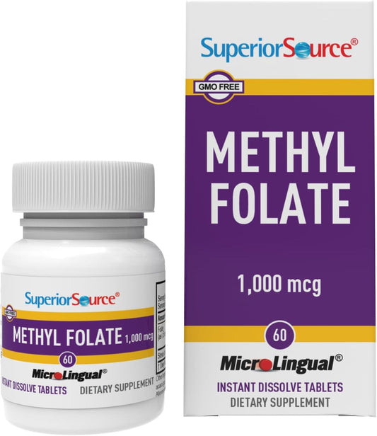 Methylfolate 5-MTHF 1000 mcg – Comprimidos MicroLingual de Dissolução Rápida, 60 un, Forma Biologicamente Ativa de Folato, Saúde Cardiovascular, Metabolismo Energético - Superior Source