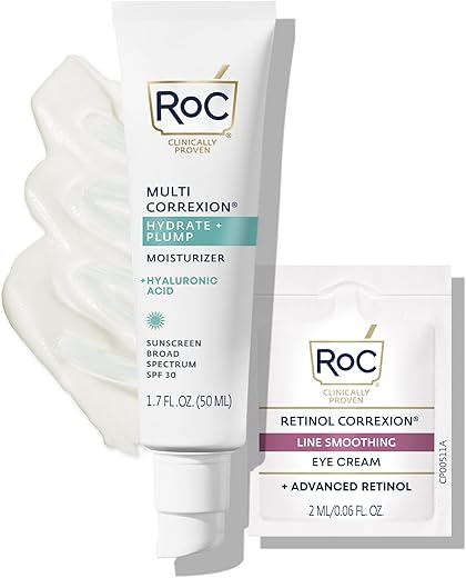 Multi Correxion Hidratante Facial Diário Anti-Envelhecimento com Ácido Hialurônico Puro 1.5%% e Protetor Solar de Amplo Espectro FPS 30 (50 ml) + Sachê de Creme para os Olhos com Retinol (Embalagem Pode Variar) - RoC